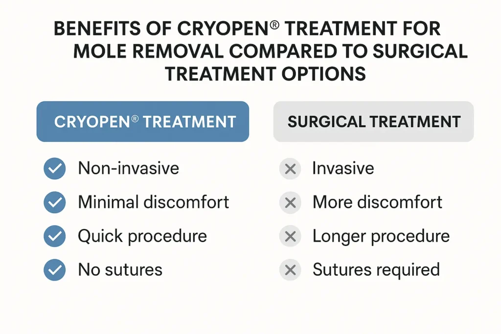 Table to show the benefits of getting moles removed Greater London (Haringey) from LA LIPO