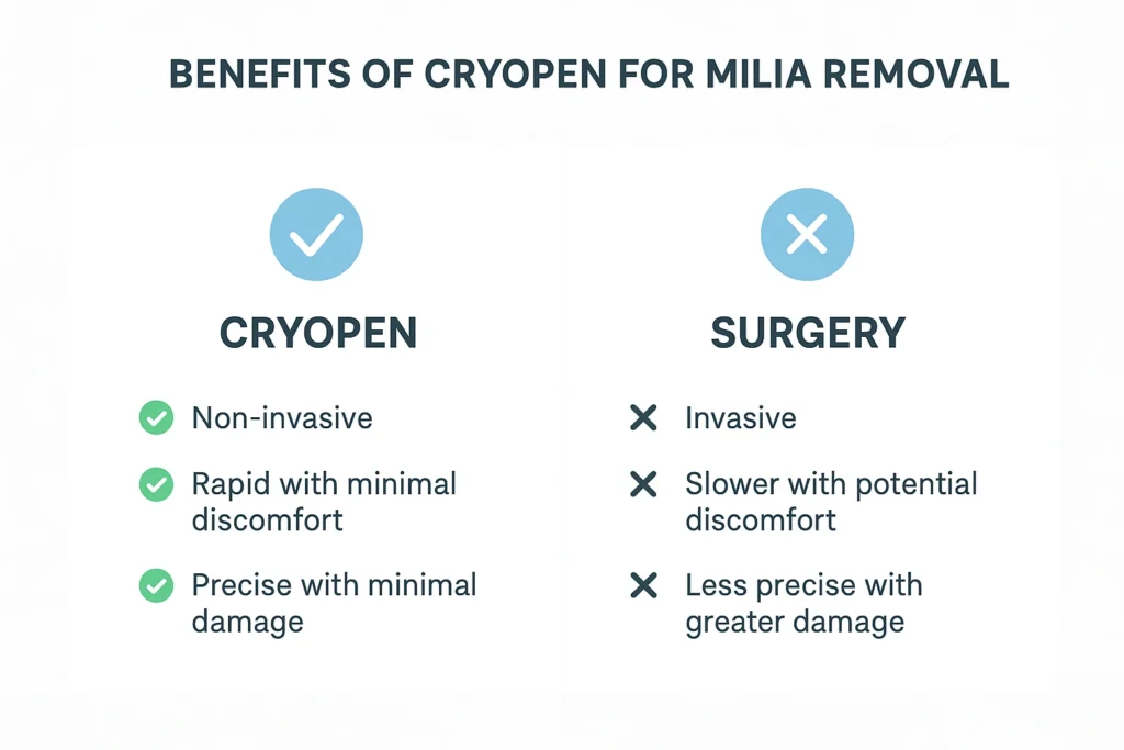 Benefits of cryopen for milia removal Greater London (Haringey) compared to surgical treatments.