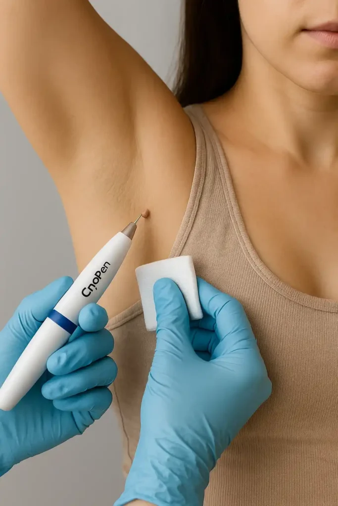 woman having cryopen to remove underarm skin tags Greater London (Haringey)