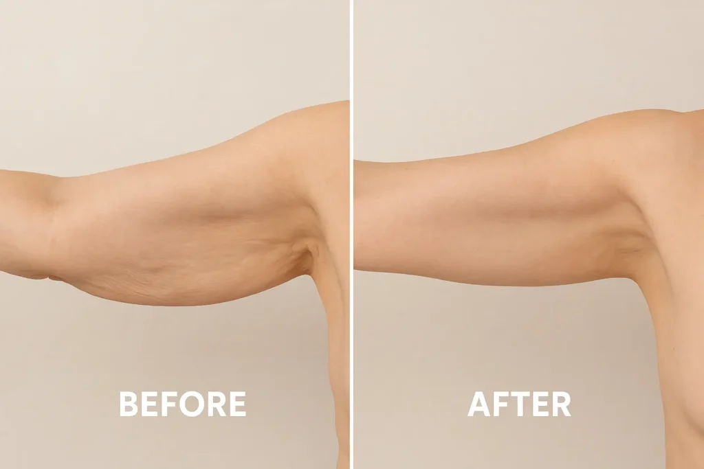 Picture of LA LIPO Greater London (Haringey) before and after results of skin tightening treatment on the upper arms.